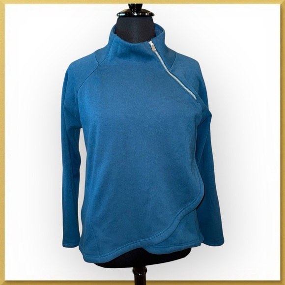 ATHLETA Cozy Karma Asymmetrical Zip Pullover Plus 1X Dark Sardinia Blue - Picture 2 of 13